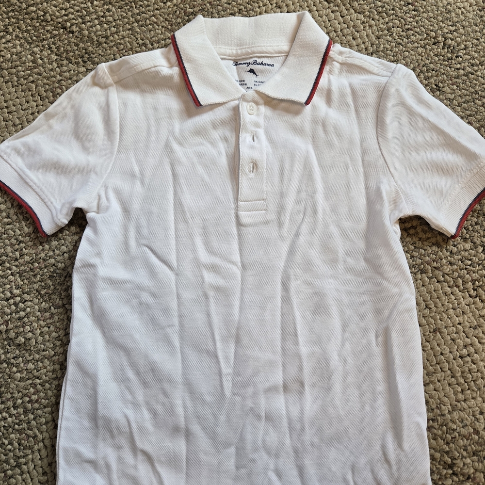 Tommy Bahama White Polo Shirt with Red/Blue Trim